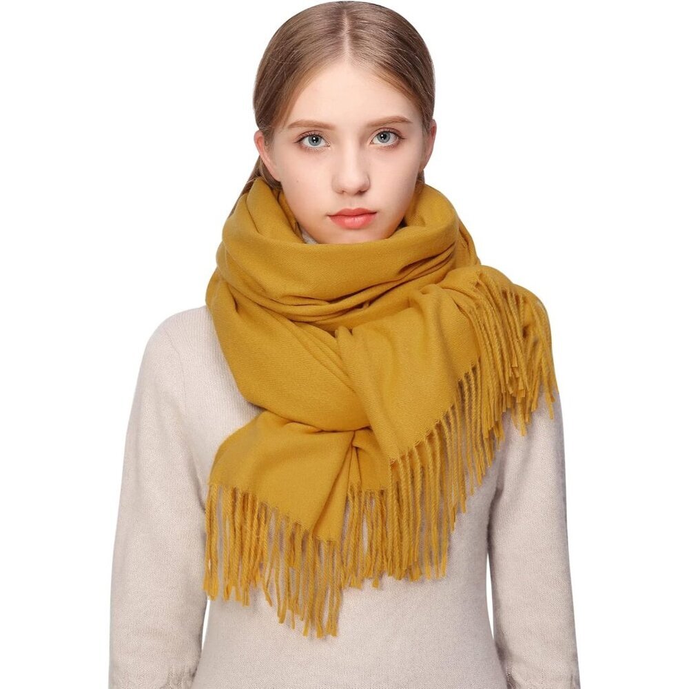 Winter Cashmere Wool Yellow Scarf Pashmina Shawl Wrap Stole for Women Warm Large - Picture 4 of 6